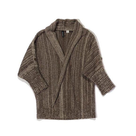 Jason Maxwell Womens Sz M Brown 3/4 Roll Tab Sleeve Open Front Cardigan Sweater - Picture 1 of 9
